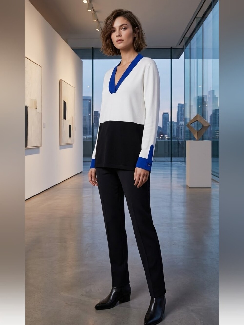 NWT Calvin Klein colorblock V-neck blouse S